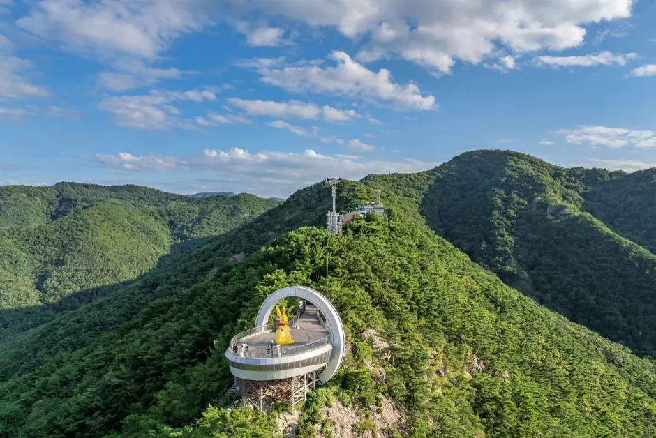 前山纜車越過山林望向大邱市區的實景