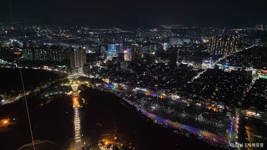 Night view of Daegu roads, apartment districts, and city lights from the 83 Tower observatory