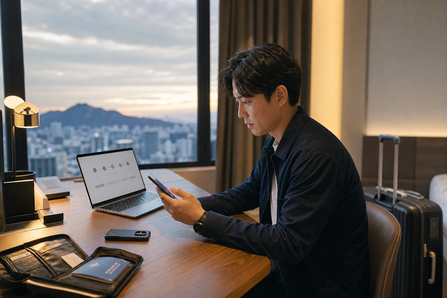 旅客在韓國住宿內用新手機與電腦處理 eSIM 恢復